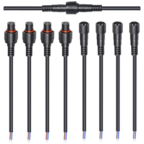 wecan 2-poliges wasserdichtes Kabelverbinder-Set, 22 AWG, 28 cm Stecker/Buchse mit verzinntem Anschluss für wasserdichte Kabelstecker (4er-Set, schwarz) von wecan
