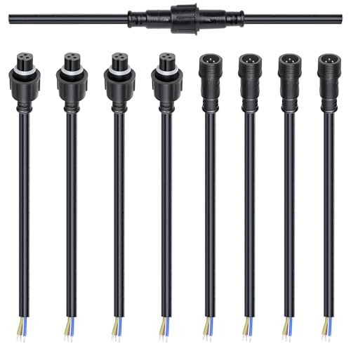 wecan 3-poliges wasserdichtes Kabelverbinder-Set, 18 AWG, 28 cm Stecker/Buchse mit verzinntem Anschluss für wasserdichte Kabelstecker (4er-Set, schwarz) von wecan