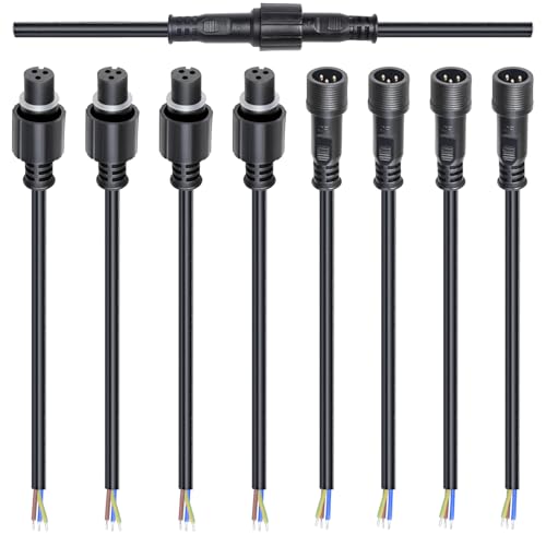 wecan 3-poliges wasserdichtes Kabelverbinder-Set, 20 AWG, 28 cm Stecker/Buchse mit verzinntem Anschluss für wasserdichte Kabelstecker (4er-Set, schwarz) von wecan