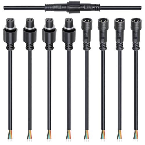 wecan 4-poliges wasserdichtes Kabelverbinder-Set, 20 AWG, 28 cm Stecker/Buchse mit verzinntem Anschluss für wasserdichte Kabelstecker (4er-Set, schwarz) von wecan
