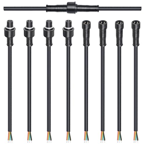 wecan 4-poliges wasserdichtes Kabelverbinder-Set, 22 AWG, 28 cm Stecker/Buchse mit verzinntem Anschluss für wasserdichte Kabelstecker (4er-Set, schwarz) von wecan