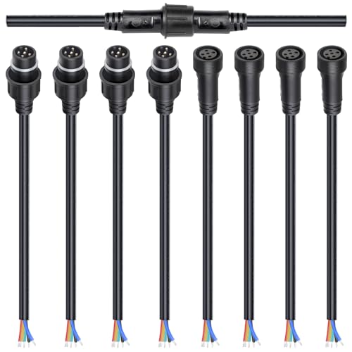 wecan 5-poliges wasserdichtes Kabelverbinder-Set, 18 AWG, 28 cm Stecker/Buchse mit verzinntem Anschluss für wasserdichte Kabelstecker (4er-Set, schwarz) von wecan