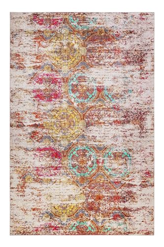 Bunter Kurzflor Teppich im angesagten Used-Look von WECONhome für Wohnzimmer, Schlafzimmer, Arbeitszimmer oder Kinderzimmer – Focus (110 x 170 cm, bunt) von Wecon Home