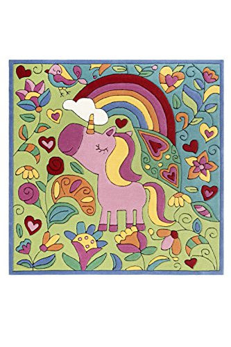Wecon Home Doodle-Carpet Kuschelig weicher Lovely Unicorn Kinder Teppich mit süßem Einhorn, handgefertigt, quadratisch (150 x 150 cm) von Wecon Home