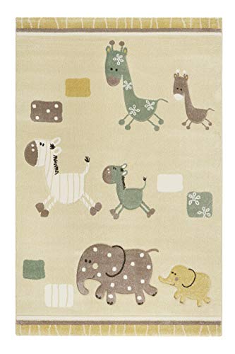 Esprit Home, Moderner Kurzflor Kinderteppich, Kinderzimmer für Mädchen & Jungen, Lucky Zoo (80 x 150 cm, beige gelb meliert) von Wecon Home