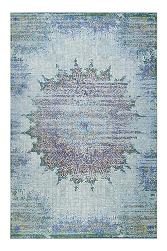 Moderner Kurzflor Teppich im Vintage Look von WECONhome für Wohnzimmer, Schlafzimmer oder Arbeitszimmer – Rooftop (200 x 300 cm, blau) von Wecon Home