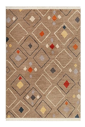 Wecon Home Montreal, Moderner Kurzflor Teppich - Läufer für Wohnzimmer, Flur, Schlafzimmer, Mont Royal (160 x 225 cm, Sand braun bunt) von Wecon Home