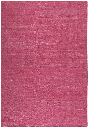 Wecon Home Einfarbiger Esprit Baumwoll-Teppich für Wohnzimmer, Schlafzimmer, Esszimmer, Kinderzimmer und Flur - Rainbow KELIM (80 x 150 cm, Dunkelpink) von Wecon Home