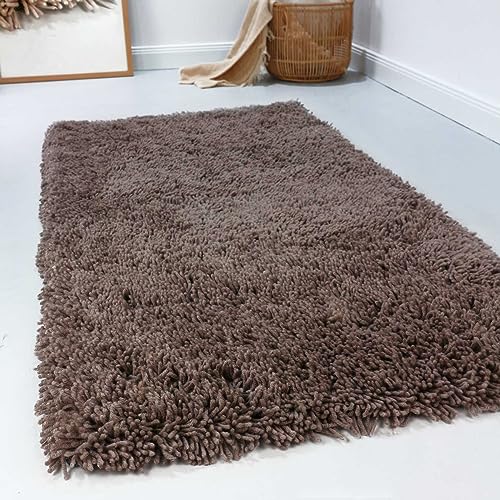 Wecon Home Esprit Hochflor Teppich modern, einfarbig, flauschig aus 100% Schurwolle für Wohnzimmer, Schlafzimmer und Kinderzimmer – Seattle Shag (120 x 180 cm, Taupe) von Wecon Home