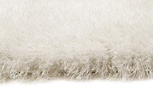 Glitzernder kuscheliger Hochflor Shaggy Teppich - Läufer für Wohnzimmer, Schlafzimmer, Kinderzimmer, Shiny Touch (160 x 225 cm, Creme Weiß) von Wecon Home