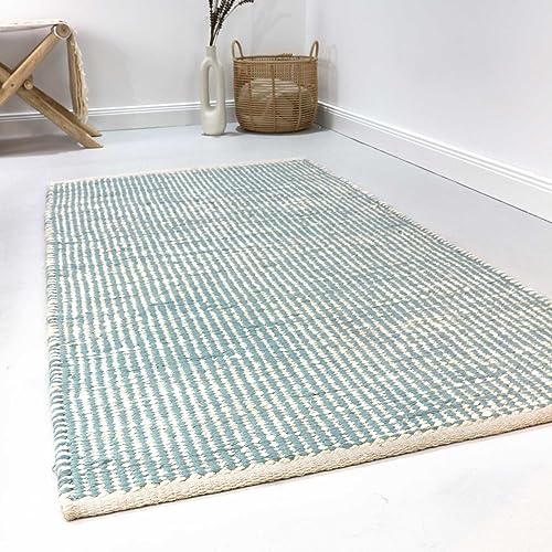 Wecon Home Handgewebter Kurzflor Esprit Kelim Teppich für Wohnzimmer, Schlafzimmer und Kinderzimmer - GOBI (130 x 190 cm, mintgrün beige) von Wecon Home