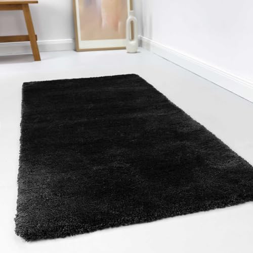 wecon home Kuschelig weicher Esprit Hochflor Teppich, bestens geeignet fürs Wohnzimmer, Schlafzimmer und Kinderzimmer RELAXX (130 x 190 cm, schwarz) von wecon home