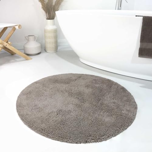 Wecon Home Moderner Flauschiger und waschbarer Badezimmerteppich aus Baumwolle - Ole (90 cm rund, Taupe) von Wecon Home