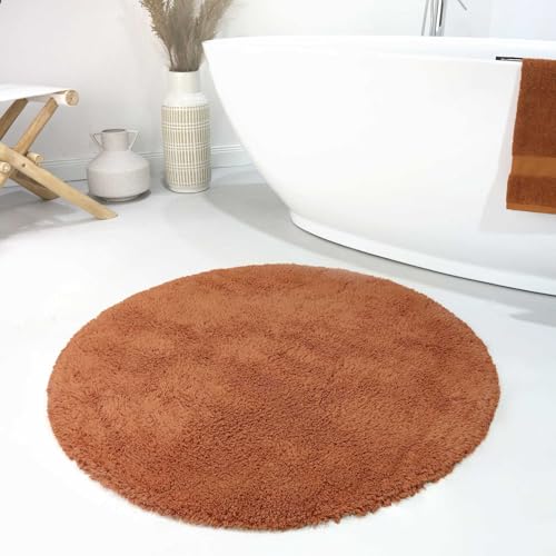 Wecon Home Moderner Flauschiger und waschbarer Badezimmerteppich aus Baumwolle - Ole (90 cm rund, Terracotta) von Wecon Home