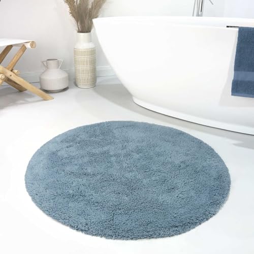 Wecon Home Moderner Flauschiger und waschbarer Badezimmerteppich aus Baumwolle - Ole (90 cm rund, grau blau) von Wecon Home