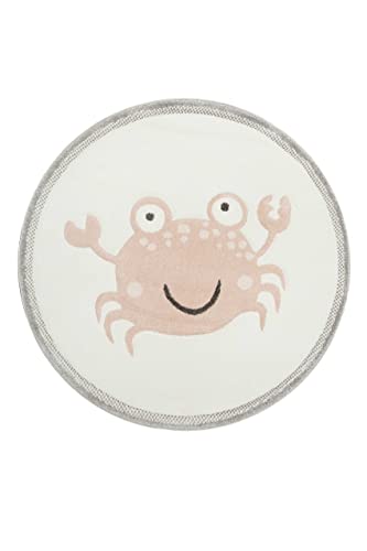 wecon home Moderner Kurzflor Esprit Kinderteppich mit Krabbenmotiv - Crab (120 cm rund, beige rosa) von wecon home