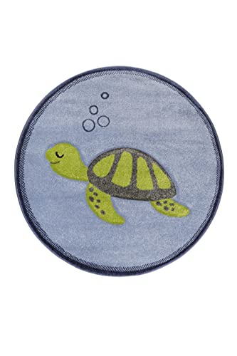 wecon home Moderner Kurzflor Esprit Kinderteppich mit Schildkrötenmotiv - Turtle (120 cm rund, blau grün) von wecon home