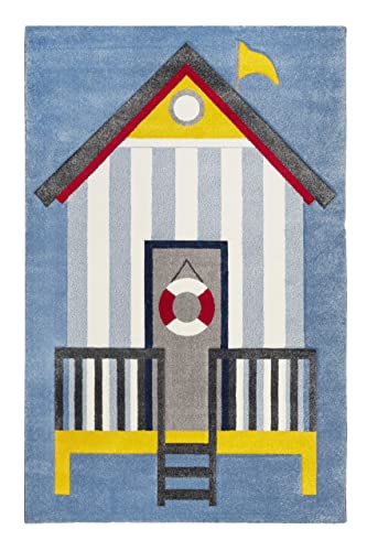 Wecon Home Moderner Kurzflor Esprit Kinderteppich mit Strandhausmotiv - SEA Castle (160 x 225 cm, blau) von Wecon Home