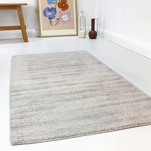 Wecon Home Moderner Schwerer Kurzflor Teppich der Marke Esprit aus strapazierfähigem Polysilk mit Seideneffekt für Wohnzimmer, Schlafzimmer und Arbeitszimmer – Gil (160 x 230 cm, Creme beige) von Wecon Home