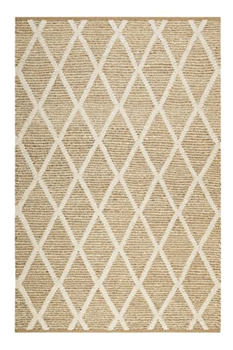 Wecon Home Nachhaltiger Green Looop Kurzflor Kelim Teppich aus Jute und Wolle für Wohnzimmer, Flur, Schlafzimmer, Kinderzimmer - Novella (80 x 150 cm, Natur beige) von Wecon Home