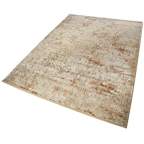 wecon home Neo Vintage I Moderner glänzender Kurzflor Teppich - Läufer für Wohnzimmer, Flur, Schlafzimmer I Rococo Vintage I (120 x 170 cm, Beige) von wecon home