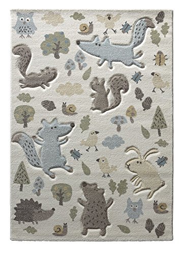 Sigikid I Moderner Kurzflor Kinderteppich, Kinderzimmer für Mädchen & Jungen I Forest I SK-21965-060 I Weiß Taupe Grau Grün Gelb I (133 x 200 cm) von Wecon Home