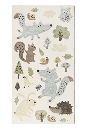 Sigikid I Moderner Kurzflor Kinderteppich, Kinderzimmer für Mädchen & Jungen I Forest I SK-21965-060 I Weiß Taupe Grau Grün Gelb I (80 x 150 cm) von Wecon Home