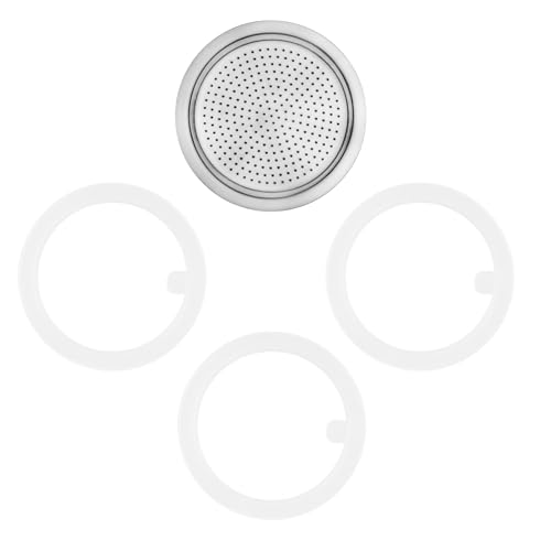 Wedrink 1 Filter und 3 Silikondichtungen Ersatz für Edelstahl Moka Pot und Stovetop Espresso Coffee Maker Silicone Gasket Seal Filter (4 Tasse) von wedrink