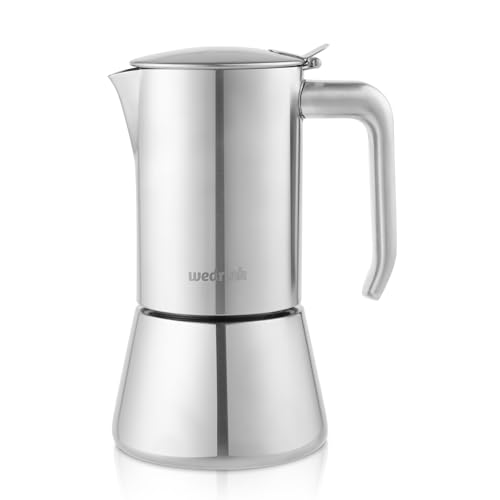 wedrink Edelstahl Espressokocher für Induktion Moka Pot Espresso Kaffeemaschine für den Herd | 4 Tassen spülmaschinenfeste Mokkakanne | Sliver Moka pot espressokanne (4 Tassenx50ml) von wedrink