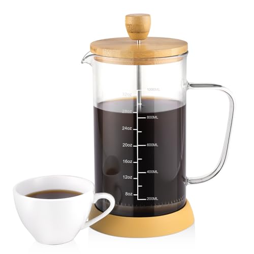 wedrink French Press Kaffeemaschine 34oz, 1L Kaffeebereiter 4 Level Edelstahl Filter kaffeemaschine, Caffettiera Hitzebeständige Glas Teemaschine, Bambus Deckel Kaffeepresse (1000 ml) wedrink French Press Kaffeemaschine 34oz, 1L Kaffeebereiter 4 Level Edelstahl Filter kaffeemaschine, Caffettiera Hitzebeständige Glas Teemaschine, Bambus Deckel Kaffeepresse (1000 ml) von wedrink