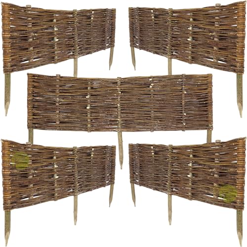 WEECO Beetbegrenzung aus Weide 5er (Länge: 100 cm Höhe: 20 cm) Set Weidenzaun Rasenkante Beetumrandung Steckzaun Zaun Naturzaun Weiden-Zaun Ideal für den Garten. Natürliche Abgrenzung 100x20 von weeco