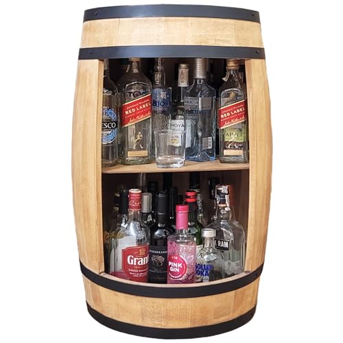 weeco Holzfass - Fassbar - Weinschrank - Weinregal Getränkeschrank - Wine Rack Holzregal 80cm. Deko Zimmer - Modern Aufbewahrungsschrank. Fass für Gin Whisky Bier Gläser und Flaschen. von weeco