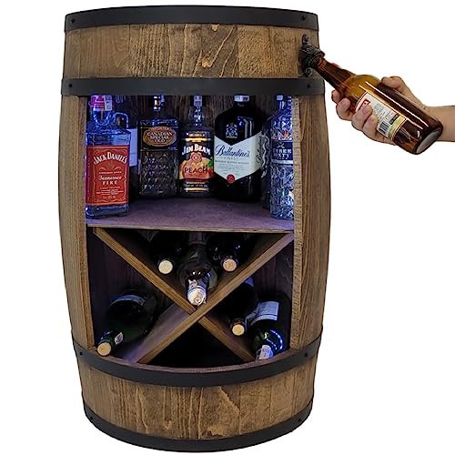 Holzfass mit Flaschenöffner und Weinregal. Fassbar 80cm - Rustikale deko Barschrank - Hausbar R.G.B. Weinrefal, Fassbier, Whisky Bar. Geschenk für Männer (Dunkelbraun/wenge) von weeco