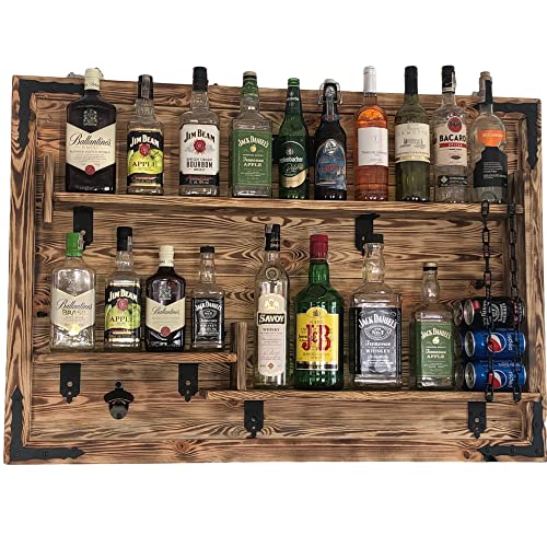 weeco Holzregal Hausbar zum Hängen - Handgemacht Rustikale Stil Wand Bar Flaschenregal Holz - Weinbar Regal Geschenk für männer - Hölzernes 3D-Bild Schnapsbar von weeco