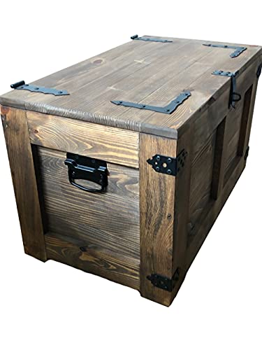 weeco Holztruhe Schatztruhe Aufbewahrungsbox mit vier Räder. 24kg, 80x45cm Holzkiste Truhe Couchtisch Beistelltisch Vintage Shabby chic klappbarem Deckel und Stauraum. Holzmobel kiste von weeco