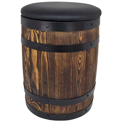 weeco Barrel pouffe gebürstetes Holz 45x35 Sitz ökologisches Leder, Barrel Hocker Wenge, Hocker Fass von weeco