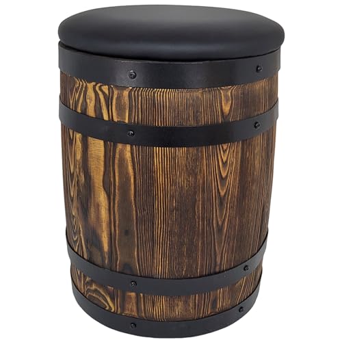 Barrel pouffe gebürstetes Holz 45x35 Sitz ökologisches Leder, Barrel Hocker Wenge, Hocker Fass von weeco