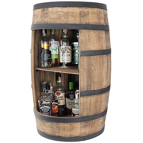 Fass Weinregal Holz - Alkohol Schrank - Barschrank 80cm. Deko Regal - Hausbar Theke - Fassmöbel Geschenk. Rustikale Kommode - Hausbar Weinschrank Mini Bar. von weeco