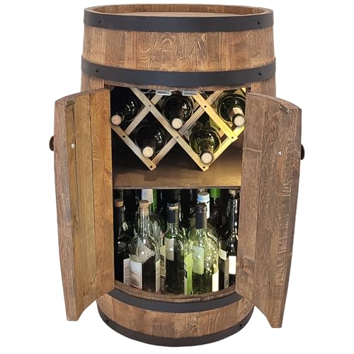 weeco Fassbar L.E.D mit Tür und Weinhalter - Weinregal. Fass Hausbar Weinrack 80 cm. Rustikaler deko Barschrank Weinständer. Fassbier, Whiskybar. Flaschenständer Bar Kabinett (Dunkel Wenge) von weeco