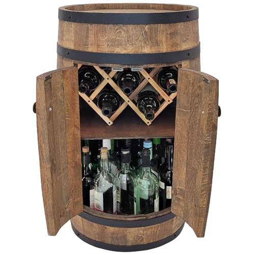 weeco Fassbar mit Tür und Weinhalter - Weinregal. Fass Hausbar Weinrack 80 cm. Rustikaler deko Barschrank Weinständer. Fassbier, Whiskybar. Flaschenständer Bar Kabinett, Whiskybar von weeco