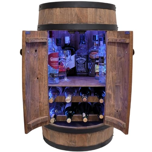 weeco Fassbar mit Tür und Weinregal R.G.B. Hausbar Weinrack 80 cm. Rustikaler deko Barschrank Weinständer Fassbier, Whiskybar Flaschenständer von weeco