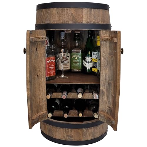 weeco Fassbar mit Tür und Weinregal. Hausbar Weinrack 80 cm. Rustikaler deko Barschrank Weinständer Fassbier, Whiskybar Flaschenständer von weeco