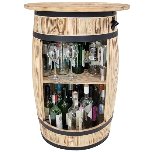 weeco Fassbar mit tischplatte Stehtisch und Flaschenständer - Tischbar - Weinschrank MiniBar mit Deckel - Barschrank - Retro deko Bar Regal - Fassmöbel - Holzfass Tabelle 80x50cm von weeco