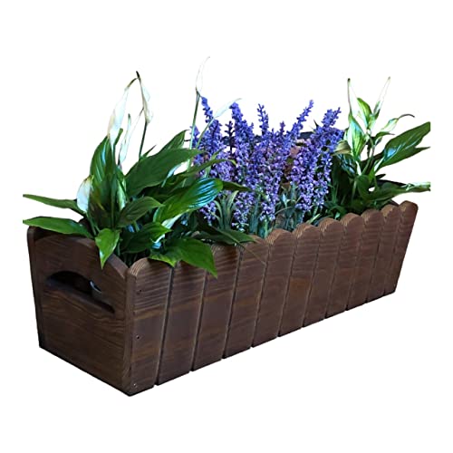 weeco Gefräster Holzblumentopf 65cm mit zusätzlicher Kunststoffbox im Inneren Set. Gartentopf Ideal für Terrasse, Balkon, Fensterbank oder Küchenarbeitsplatte. Blumenkasten (Dunkelbraun) von weeco