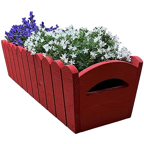 weeco Gefräster Holzblumentopf 65cm mit zusätzlicher Kunststoffbox im Inneren Set. Gartentopf Ideal für Terrasse, Balkon, Fensterbank oder Küchenarbeitsplatte. Blumenkasten (Himbeere) von weeco