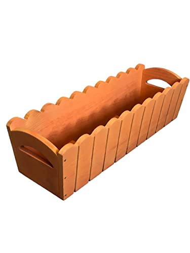 weeco Gefräster Holzblumentopf 65cm mit zusätzlicher Kunststoffbox im Inneren Set. Gartentopf Ideal für Terrasse, Balkon, Fensterbank oder Küchenarbeitsplatte. Blumenkasten (Orange) von weeco