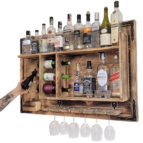 weeco Holzregal Hausbar zum Hängen - Handgemacht Rustikale Stil Wand Bar Flaschenregal Holz - Weinbar Regal Geschenk für männer - Hölzernes 3D-Bild Schnapsbar von weeco