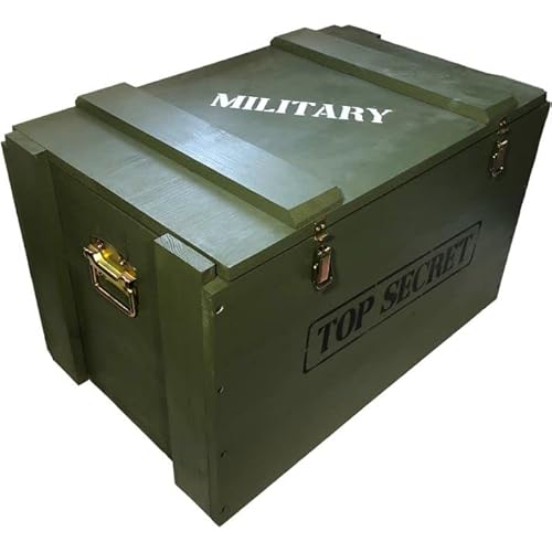 weeco Militär Holztruhe Offizierskoffer 74x47x45cm Neue Aufbewahrungskiste Munitionsbox Militaria. Transportkiste Aufbewahrungskiste. Top Secret Military Truhe Wandstärke 1,8 cm von weeco