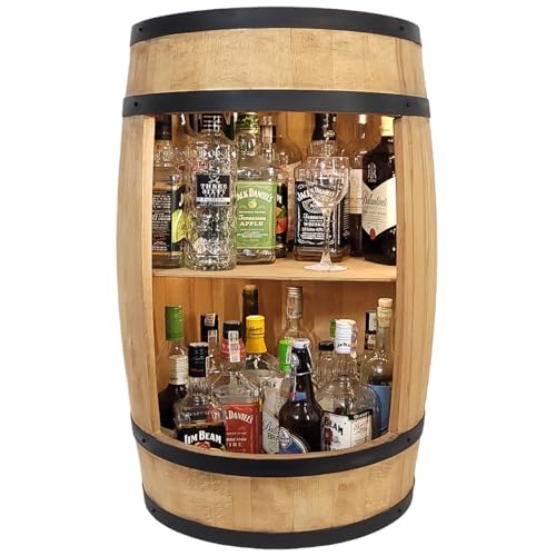 weeco Minibar Schränk LED Rustikal Bartisch mit Holz 82cm Fass Vintage deko Hausbar Gin Whisky Bier - Weinfass Stehtisch Holzfass für Gläser und Flaschen - Wine Rack Geschenk für Mann von weeco