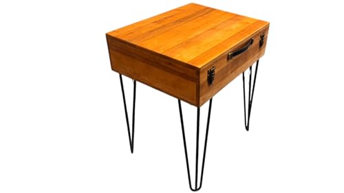 weeco Vintage Couchtisch mit Kofferstauraum, 50x40x15 cm, helle Eiche, Metallbeine, Industriedesign von weeco